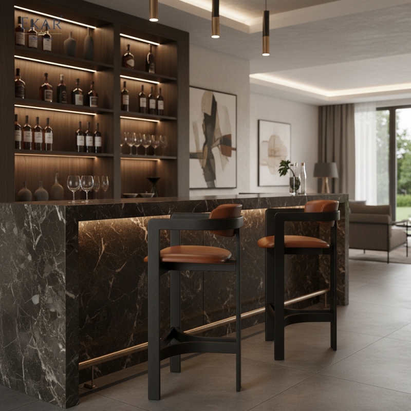 Crossframe Wood Bar Stool | Modern Solid Wood Bar Stool with Arms | EKAR FURNITURE