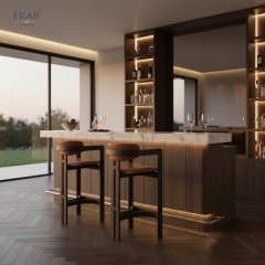 Crossframe Wood Bar Stool | Modern Solid Wood Bar Stool with Arms | EKAR FURNITURE