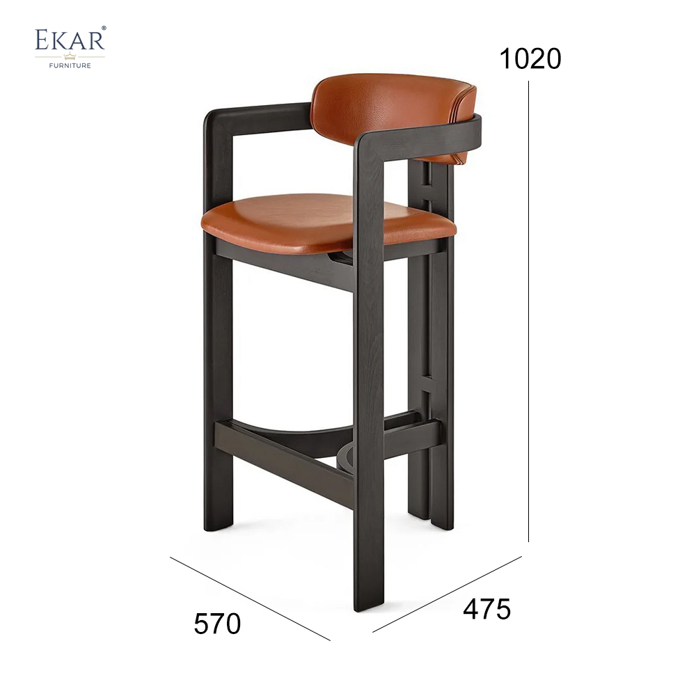 Crossframe Wood Bar Stool | Modern Solid Wood Bar Stool with Arms | EKAR FURNITURE