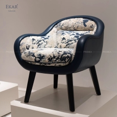 Luxurious modern velvet upholstered chair with gold veneer legs
