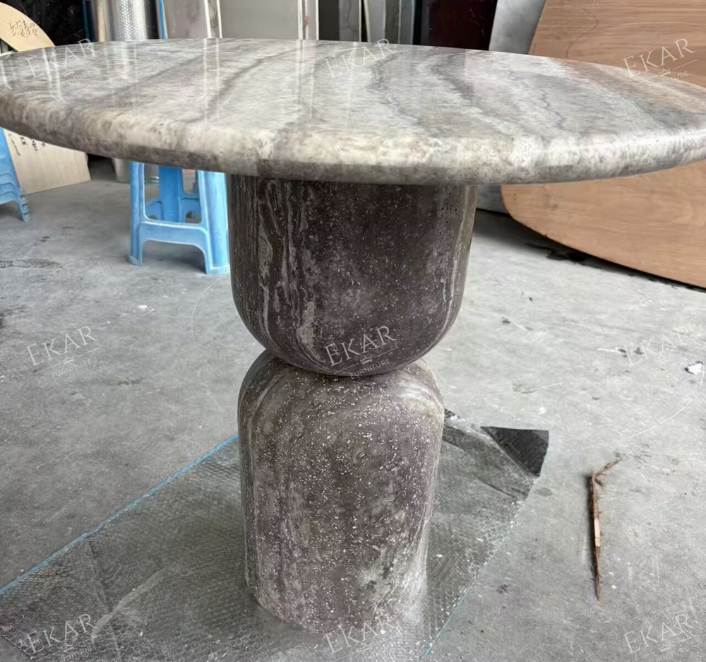 Totem Marble Outdoor Dining Table | Round Stone Outdoor Table | EKAR FURNITURE