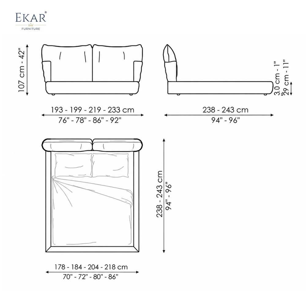 Wingear Upholstered Bed | Modern Luxury Bed Frame with Winged Headboard | EKAR FURNITURE