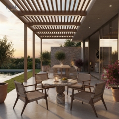 Totem Marble Outdoor Dining Table | Round Stone Outdoor Table | EKAR FURNITURE