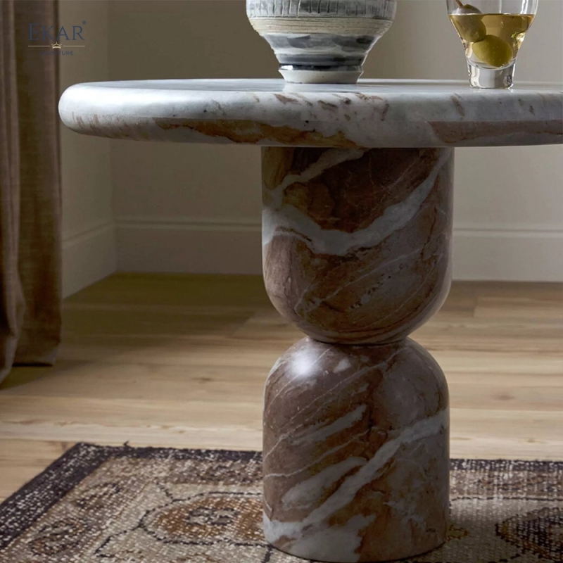 Totem Marble Outdoor Dining Table | Round Stone Outdoor Table | EKAR FURNITURE