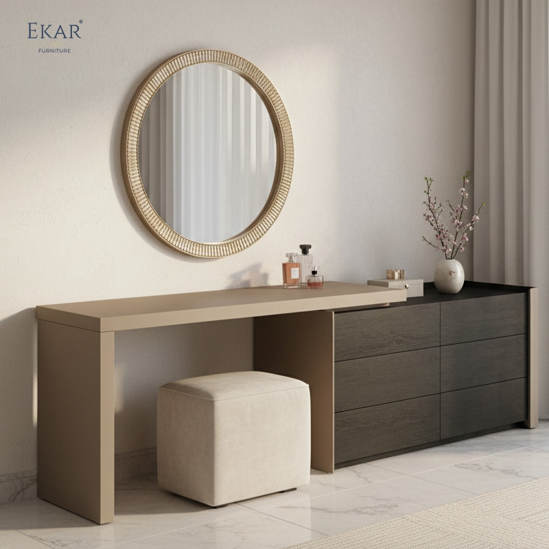 Viera Modular Vanity Desk & Dresser — Two-Tone Makeup Dressing Table with 6 Drawers