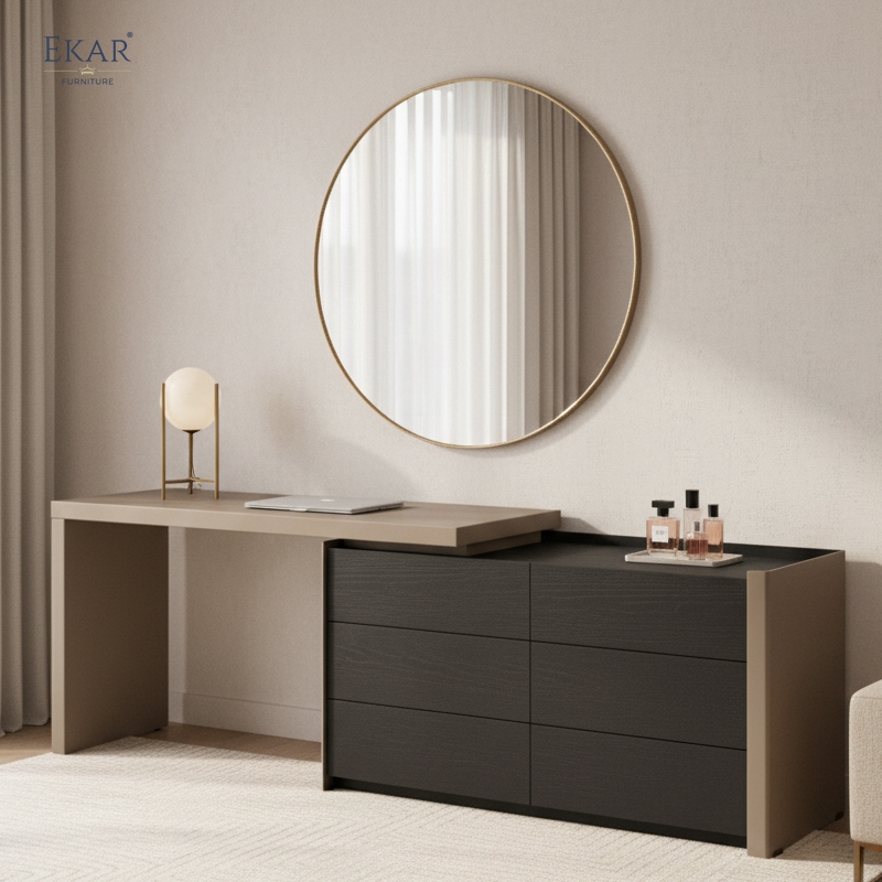 Viera Modular Vanity Desk & Dresser — Two-Tone Makeup Dressing Table with 6 Drawers