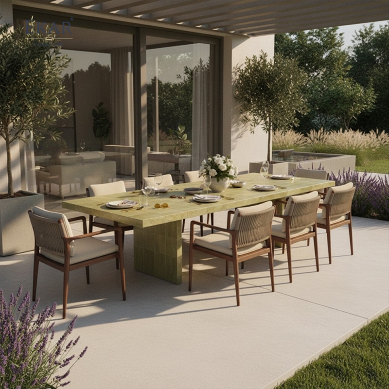 Horizon Stone-Texture Outdoor Dining Table | Luxury Minimalist Garden Furniture by EKAR FURNITURE