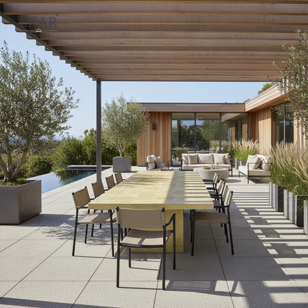Horizon Stone-Texture Outdoor Dining Table | Luxury Minimalist Garden Furniture by EKAR FURNITURE
