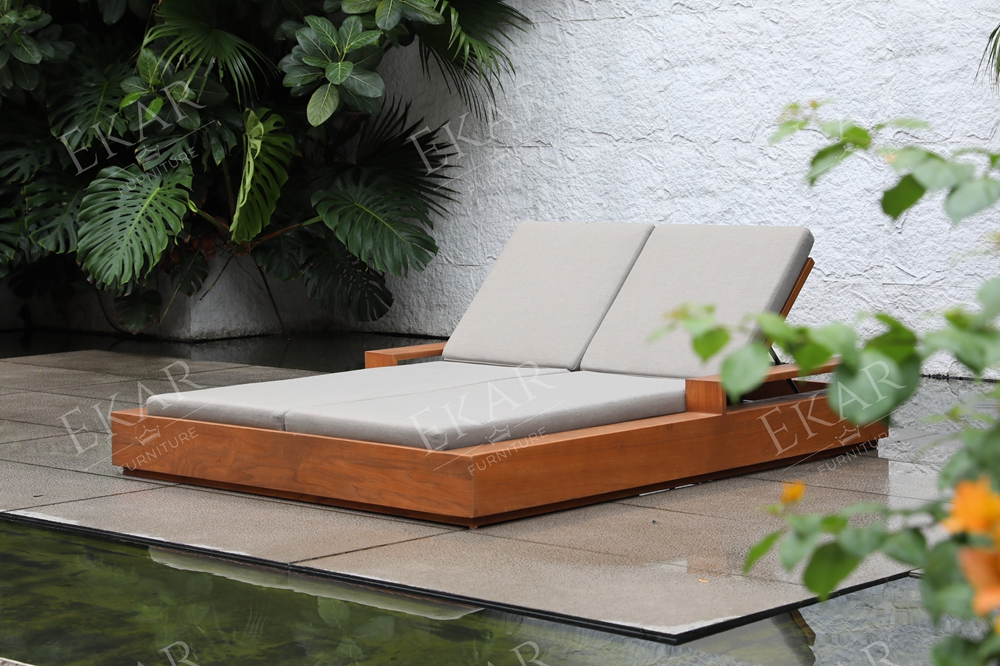 Solstice Teak-Style Double Outdoor Daybed | Luxury Modern Sun Lounger by EKAR FURNITURE