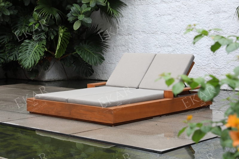 Solstice Teak-Style Double Outdoor Daybed | Luxury Modern Sun Lounger by EKAR FURNITURE