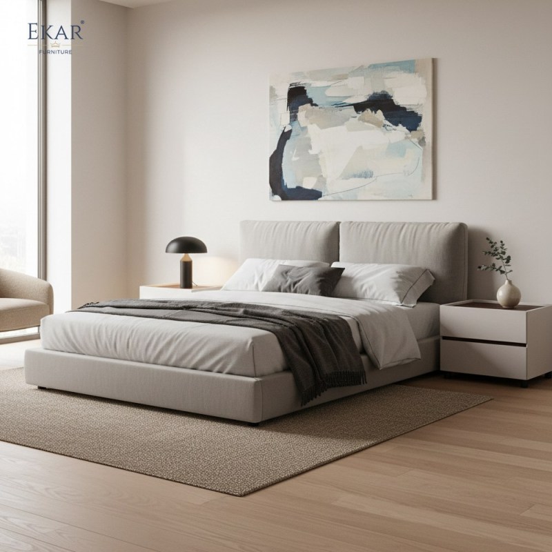 Linen Two-Drawer Nightstand | Modern Minimalist Fabric Bedside Table | EKAR FURNITURE