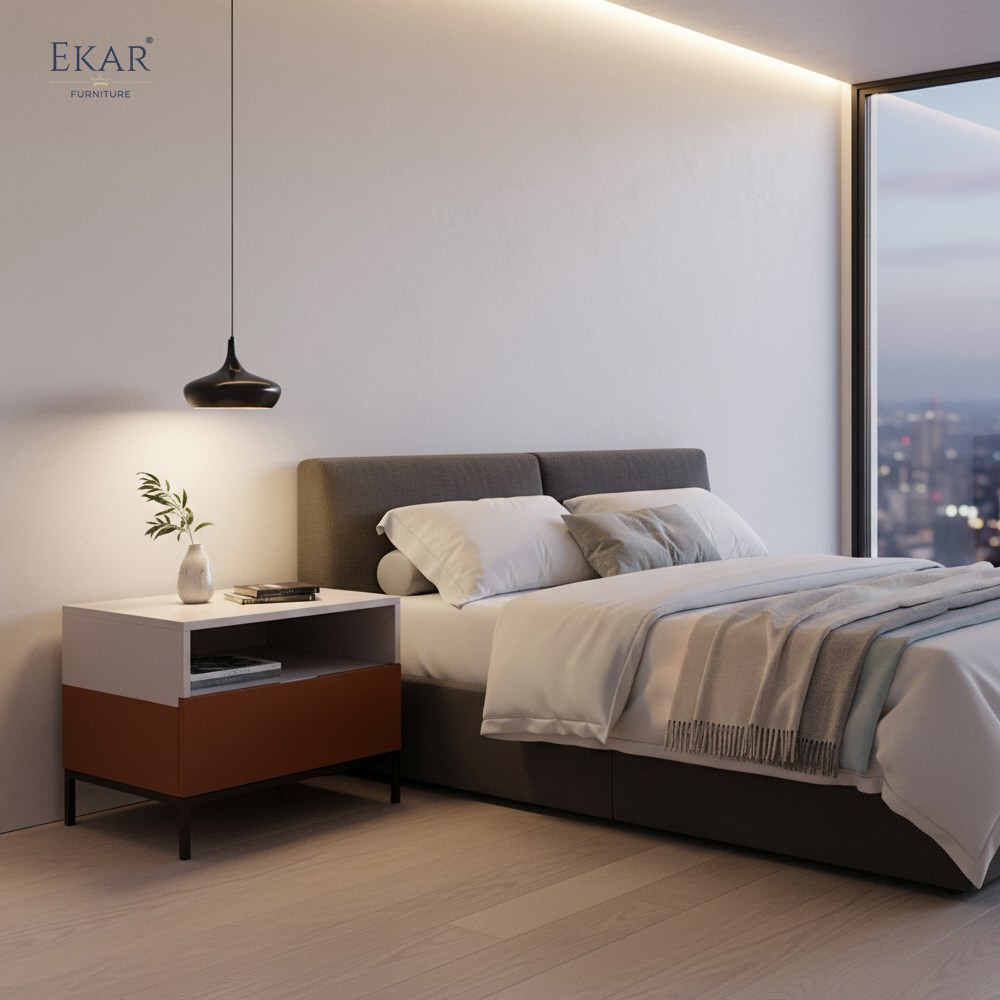 Contrast Open-Shelf Nightstand | Modern Two-Tone Bedside Table with Open Shelf | EKAR FURNITURE