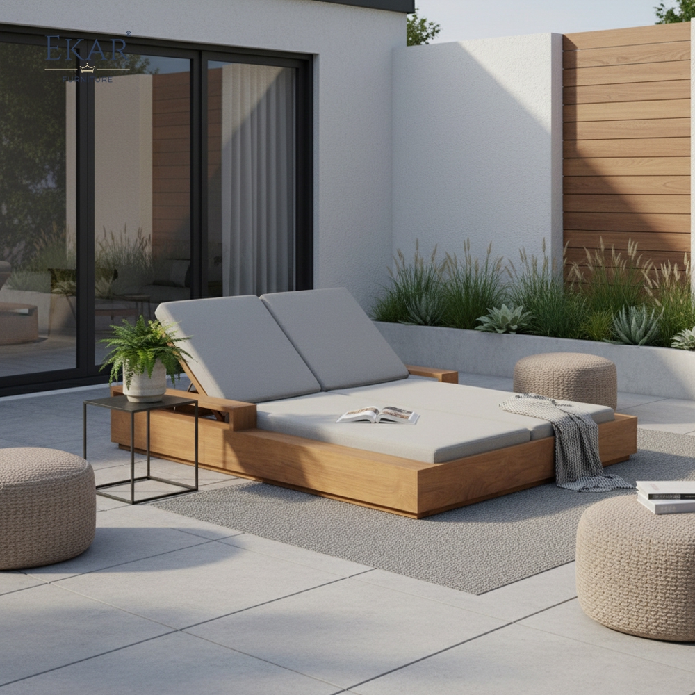 Solstice Teak-Style Double Outdoor Daybed | Luxury Modern Sun Lounger by EKAR FURNITURE