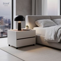 Linen Two-Drawer Nightstand | Modern Minimalist Fabric Bedside Table | EKAR FURNITURE