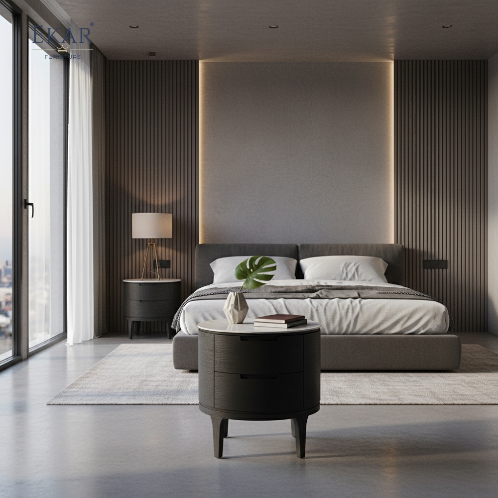Eclipse Circular Marble-Top Nightstand | Modern Luxury Bedside Table by EKAR FURNITURE