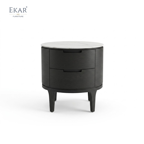 Eclipse Circular Marble-Top Nightstand | Modern Luxury Bedside Table by EKAR FURNITURE