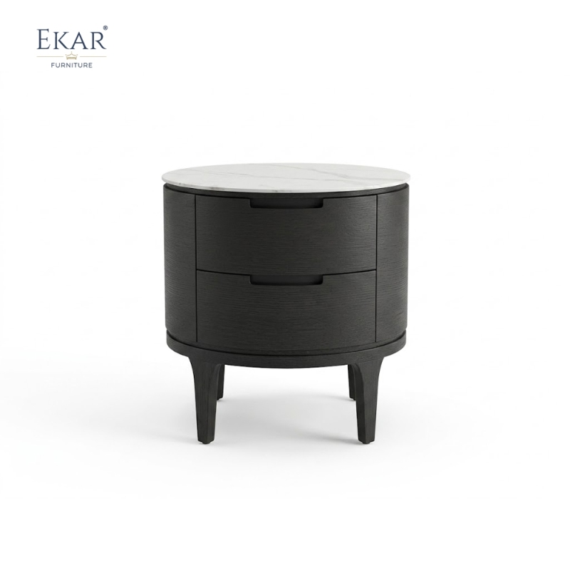 Eclipse Circular Marble-Top Nightstand | Modern Luxury Bedside Table by EKAR FURNITURE