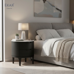 Eclipse Circular Marble-Top Nightstand | Modern Luxury Bedside Table by EKAR FURNITURE
