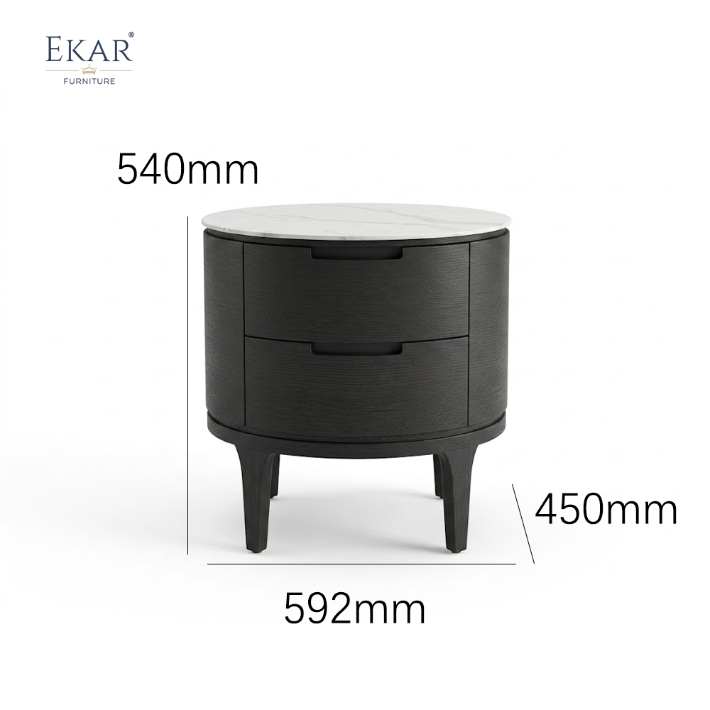 Eclipse Circular Marble-Top Nightstand | Modern Luxury Bedside Table by EKAR FURNITURE