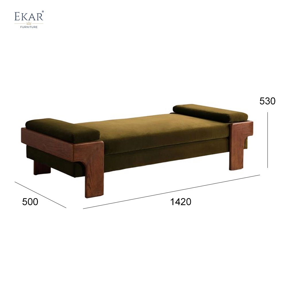 Block Leg Upholstered Bed Bench | Modern Solid Wood Bedroom Bench with Fabric Seat | EKAR FURNITURE