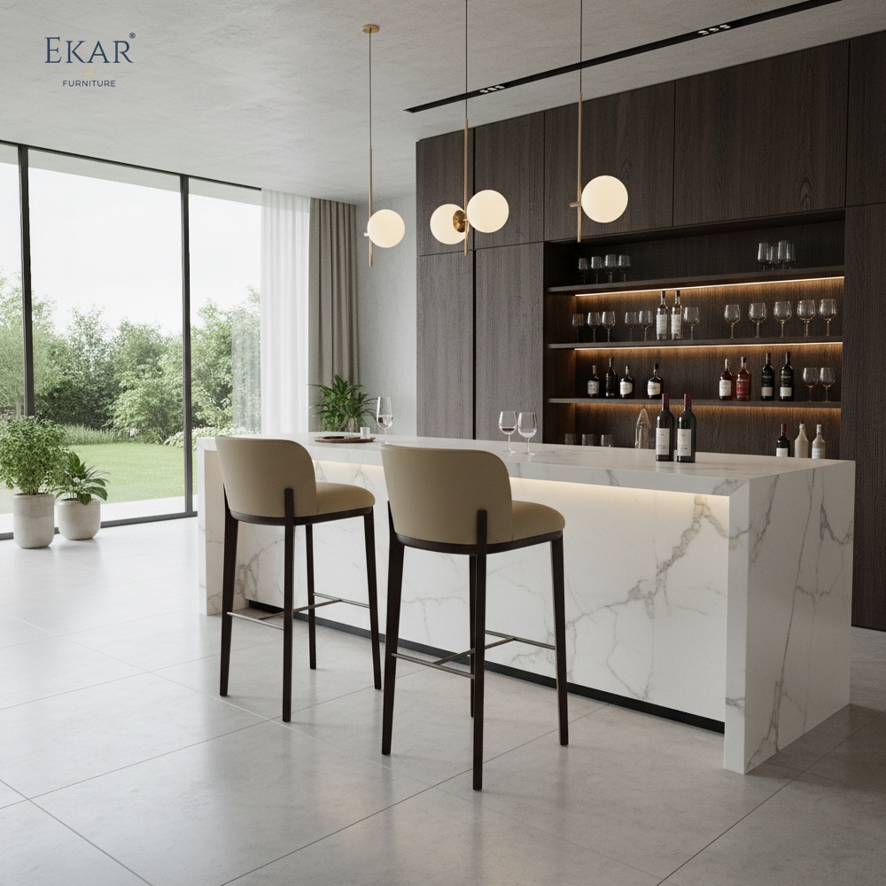 Modern Minimalist Bar Stool | EKAR FURNITURE Upholstered Stool for Contemporary Kitchen & Bar Furniture