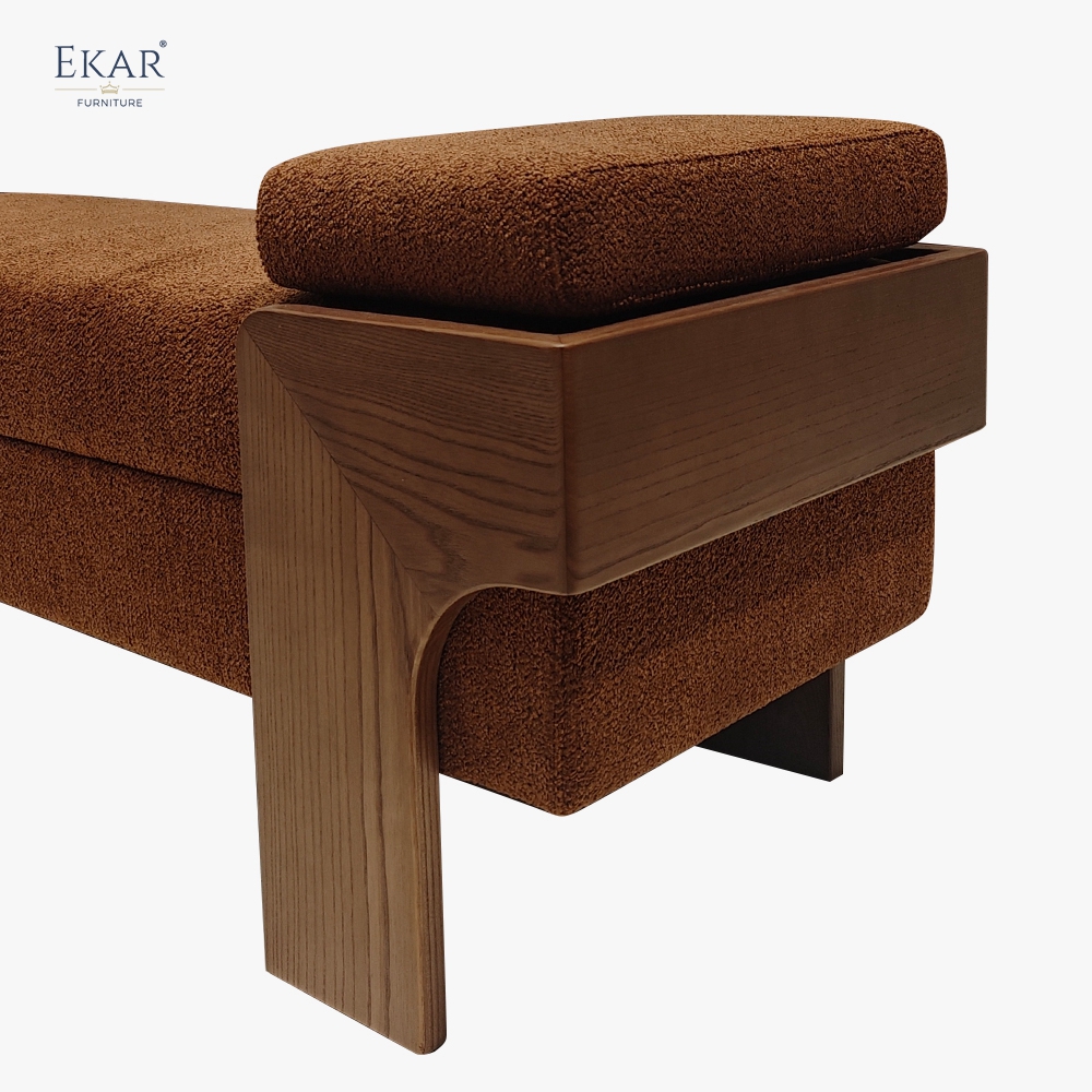 Block Leg Upholstered Bed Bench | Modern Solid Wood Bedroom Bench with Fabric Seat | EKAR FURNITURE