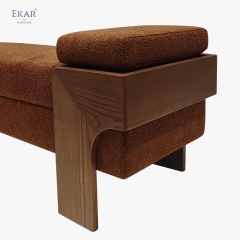 Block Leg Upholstered Bed Bench | Modern Solid Wood Bedroom Bench with Fabric Seat | EKAR FURNITURE