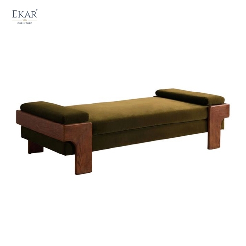 Block Leg Upholstered Bed Bench | Modern Solid Wood Bedroom Bench with Fabric Seat | EKAR FURNITURE