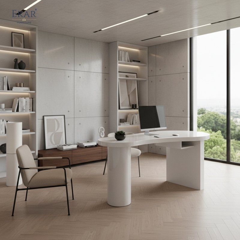 Liora Sculptural Office Desk Organic Asymmetric Modern Home Office Desk with Integrated Storage