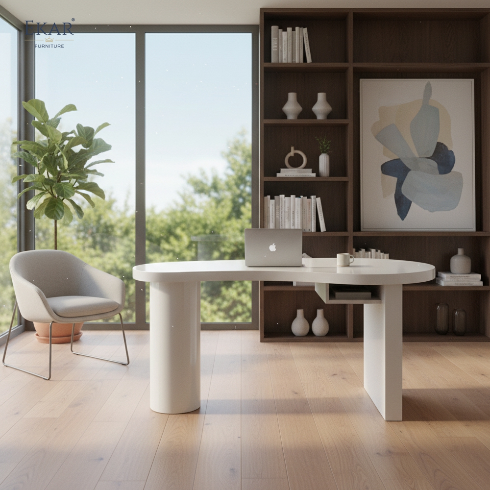 Liora Sculptural Office Desk Organic Asymmetric Modern Home Office Desk with Integrated Storage