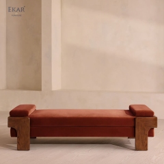 Block Leg Upholstered Bed Bench | Modern Solid Wood Bedroom Bench with Fabric Seat | EKAR FURNITURE