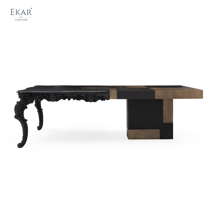 Baroque Sculpt Executive Desk | Modern Luxury Art Desk with Carved Wood & Metal Inlay | EKAR FURNITURE