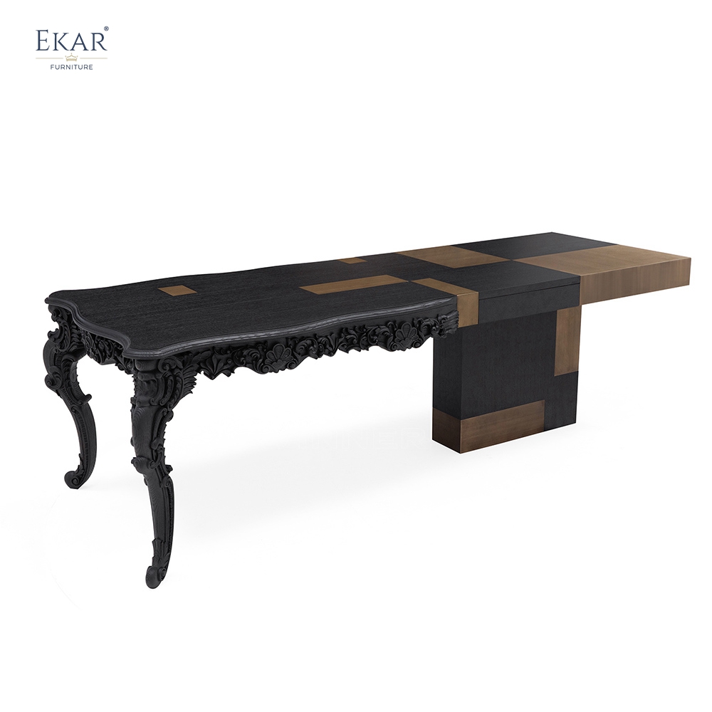 Baroque Sculpt Executive Desk | Modern Luxury Art Desk with Carved Wood & Metal Inlay | EKAR FURNITURE