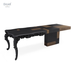 Baroque Sculpt Executive Desk | Modern Luxury Art Desk with Carved Wood & Metal Inlay | EKAR FURNITURE