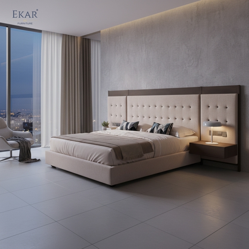 Panorama Panel Smart Bed | Modern Luxury Hotel Bed with Wide Headboard & Integrated Controls | EKAR FURNITURE