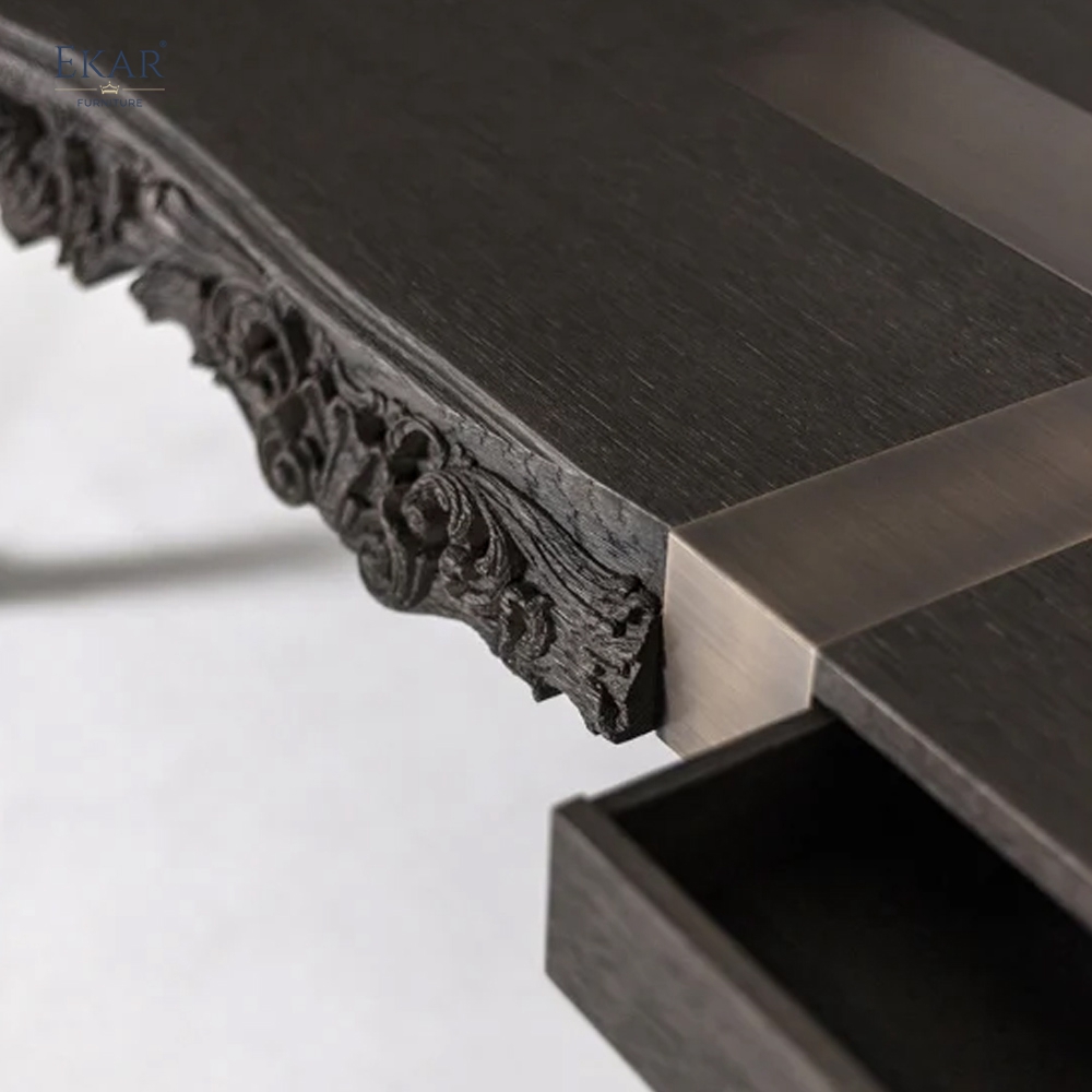 Baroque Sculpt Executive Desk | Modern Luxury Art Desk with Carved Wood & Metal Inlay | EKAR FURNITURE