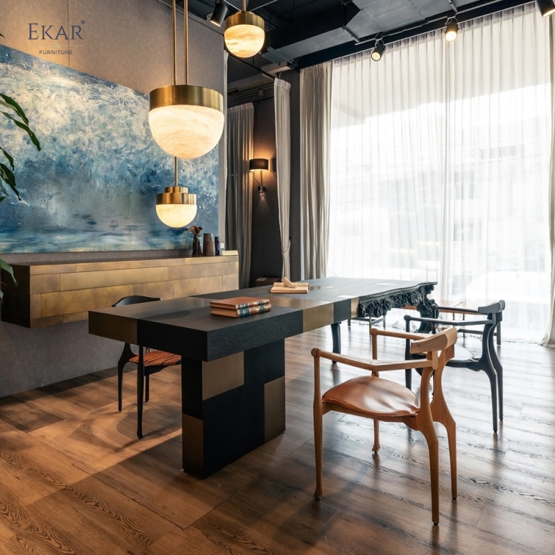 Baroque Sculpt Executive Desk | Modern Luxury Art Desk with Carved Wood & Metal Inlay | EKAR FURNITURE