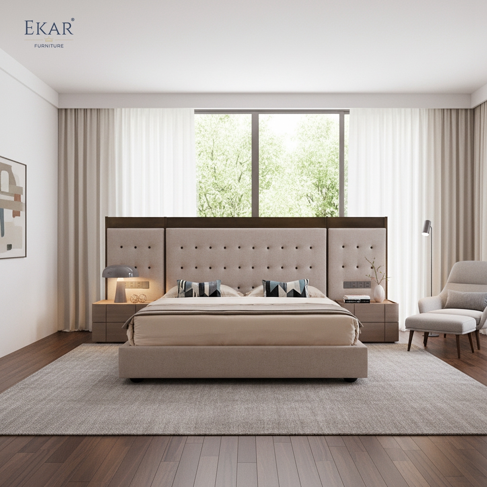 Panorama Panel Smart Bed | Modern Luxury Hotel Bed with Wide Headboard & Integrated Controls | EKAR FURNITURE