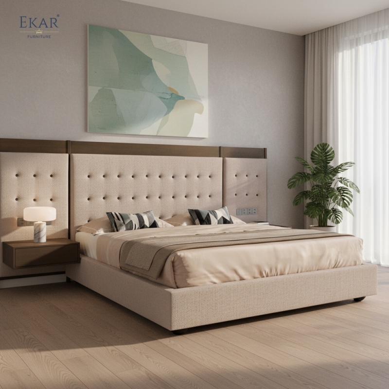 Panorama Panel Smart Bed | Modern Luxury Hotel Bed with Wide Headboard & Integrated Controls | EKAR FURNITURE
