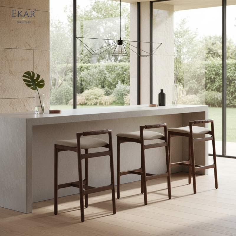 Modern Solid Wood Bar Stool | EKAR FURNITURE Upholstered Counter Stool for Kitchen Island & Hospitality