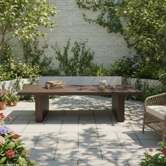 Modern outdoor wooden side table with metal backsplash | EKAR FURNITURE Patio & Garden Furniture