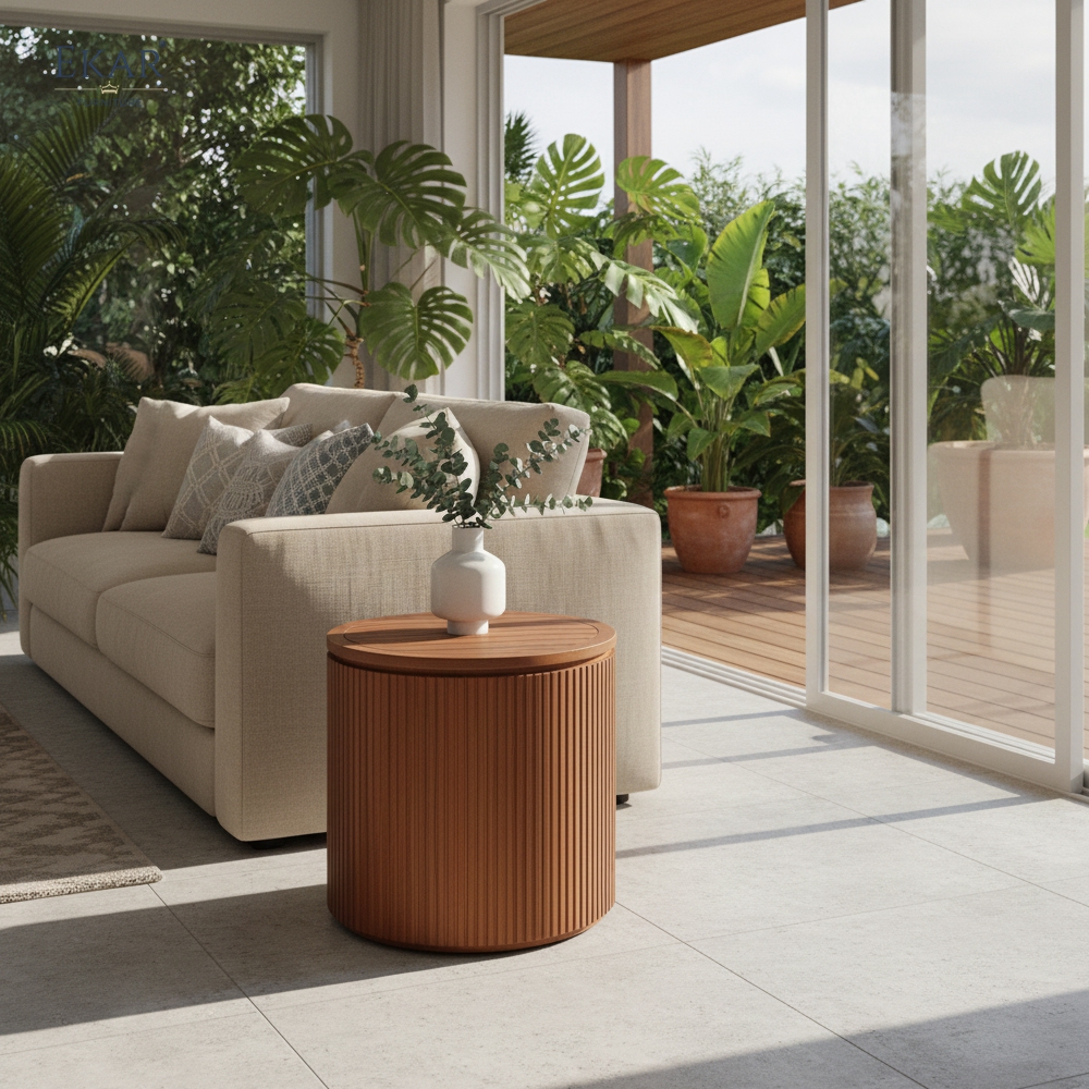 Modern Outdoor Side Table | EKAR FURNITURE Round Patio Accent Table for Luxury Outdoor Furniture