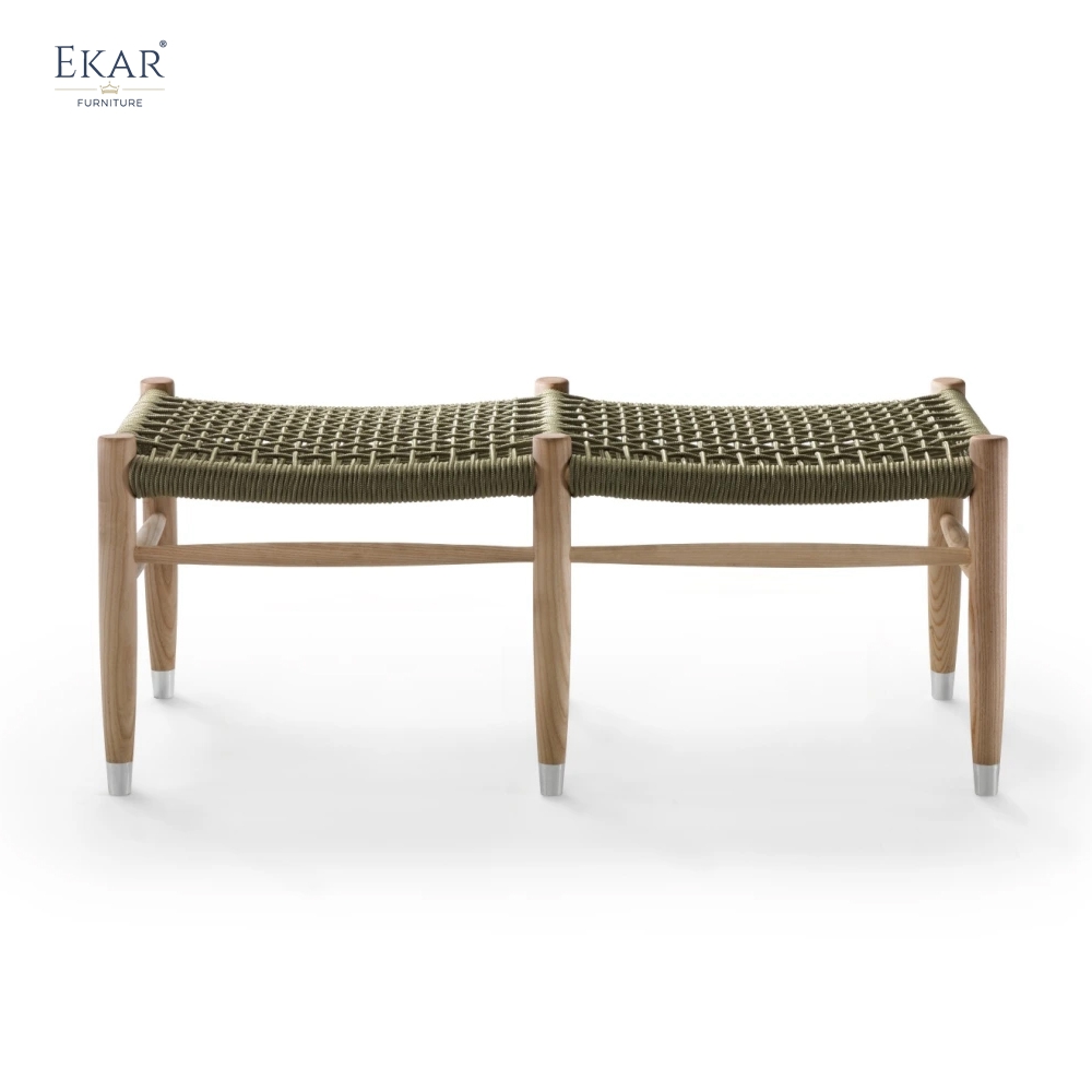 Solid wood woven bench | Modern outdoor solid wood frame woven bench | EKAR FURNITURE