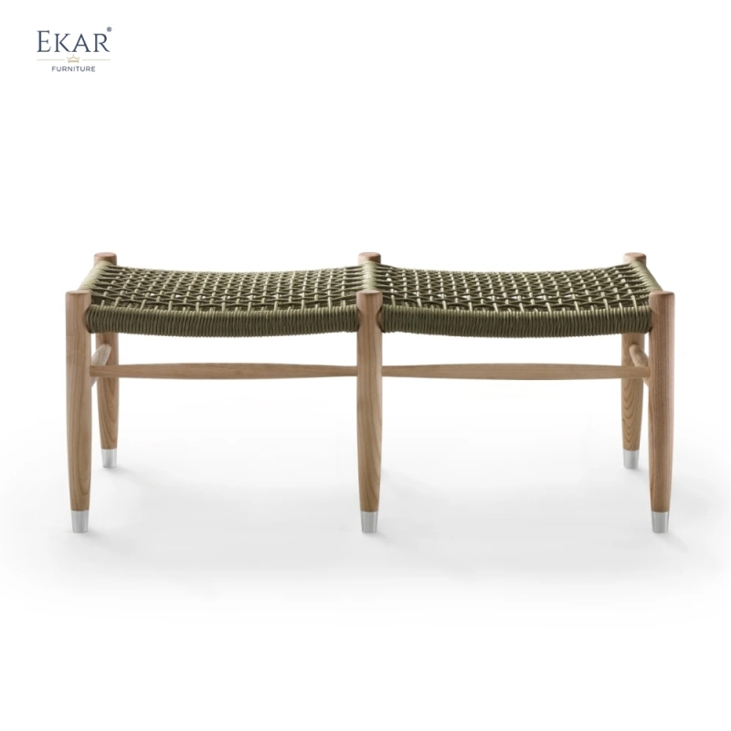Solid wood woven bench | Modern outdoor solid wood frame woven bench | EKAR FURNITURE