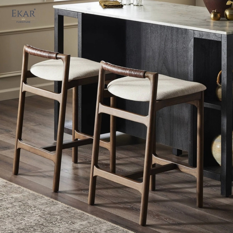 Modern Solid Wood Bar Stool | EKAR FURNITURE Upholstered Counter Stool for Kitchen Island & Hospitality
