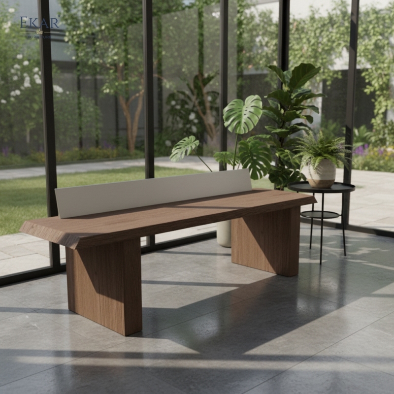 Modern outdoor wooden side table with metal backsplash | EKAR FURNITURE Patio & Garden Furniture
