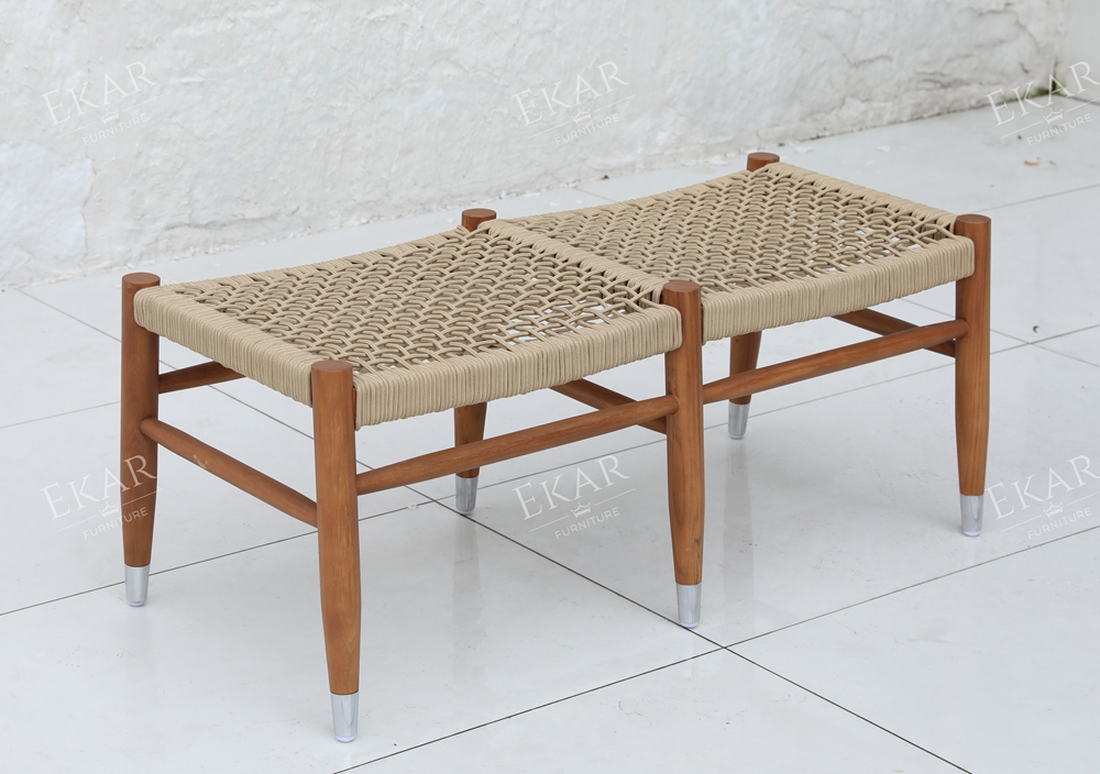 Solid wood woven bench | Modern outdoor solid wood frame woven bench | EKAR FURNITURE