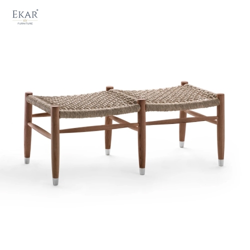 Solid wood woven bench | Modern outdoor solid wood frame woven bench | EKAR FURNITURE