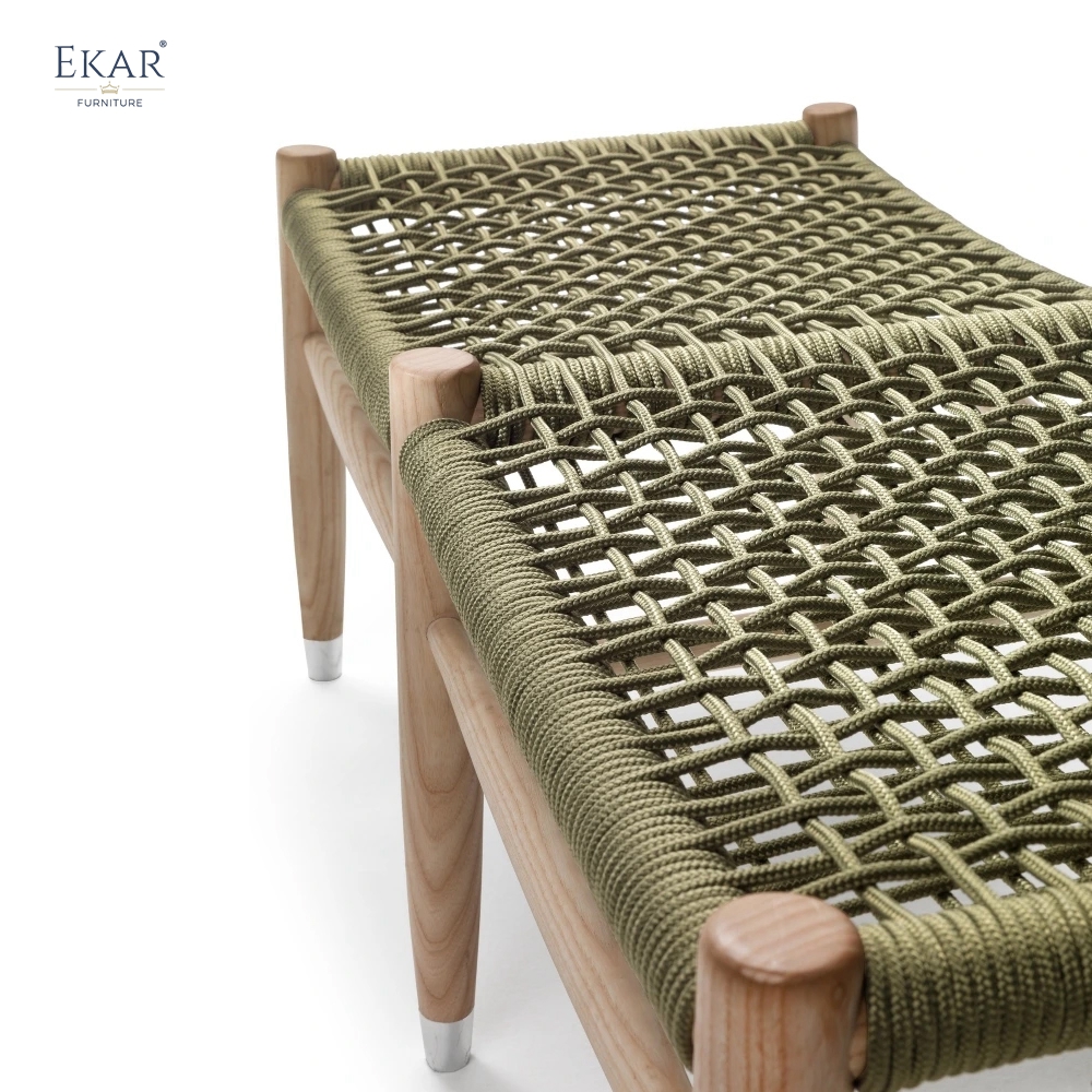 Solid wood woven bench | Modern outdoor solid wood frame woven bench | EKAR FURNITURE