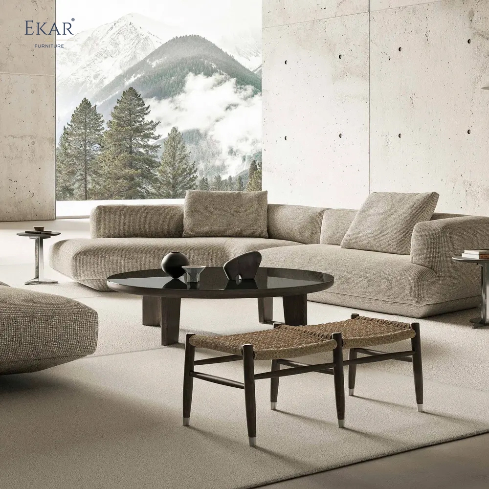 Solid wood woven bench | Modern outdoor solid wood frame woven bench | EKAR FURNITURE